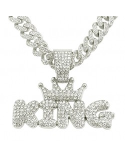 Hiphop Fashion Shining King Pendant Men Wholesale Cuban Chain Necklace - Silver