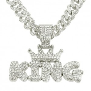 Hiphop Fashion Shining King Pendant Men Wholesale Cuban Chain Necklace - Silver