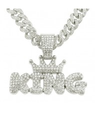 Hiphop Fashion Shining King Pendant Men Wholesale Cuban Chain Necklace - Silver