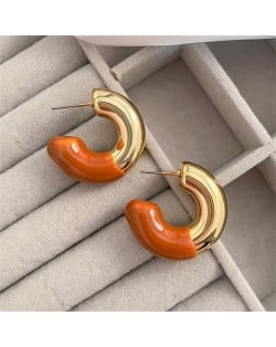 Vintage Metal Style C Shape Fashion Wholesale Costume Hoop Earrings - Orange