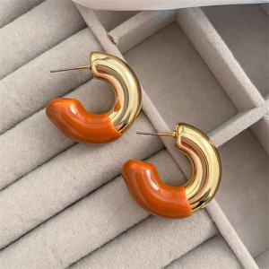 Vintage Metal Style C Shape Fashion Wholesale Costume Hoop Earrings - Orange