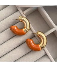 Vintage Metal Style C Shape Fashion Wholesale Costume Hoop Earrings - Orange