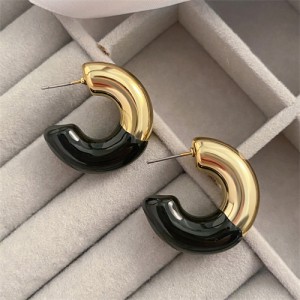 Vintage Metal Style C Shape Fashion Wholesale Costume Hoop Earrings - Black