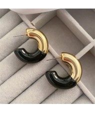 Vintage Metal Style C Shape Fashion Wholesale Costume Hoop Earrings - Black