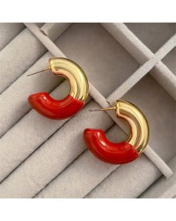 Vintage Metal Style C Shape Fashion Wholesale Costume Hoop Earrings - Red