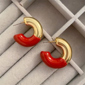 Vintage Metal Style C Shape Fashion Wholesale Costume Hoop Earrings - Red