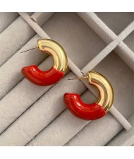 Vintage Metal Style C Shape Fashion Wholesale Costume Hoop Earrings - Red