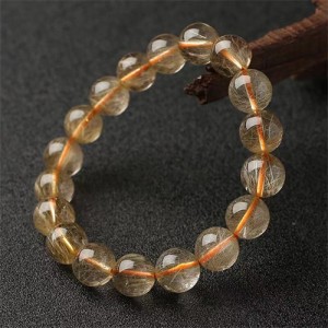 7.8~8.8MM Natural Crystal Jewelry Wholesale Gold Hair Crystal Rutilated Quartz Energy Bracelet