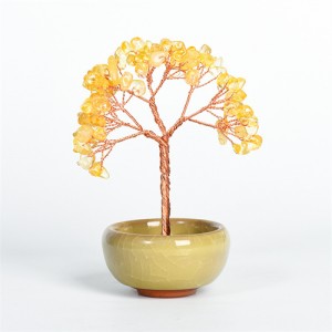 Reiki Natural Yellow Healing Crystal Tree Energy Stones Copper Wire Tree Life Spiritual Meditation Tree Room Office Desk Decor