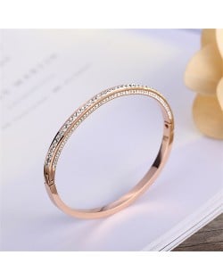 Classic Simple Rose Gold Color Full Rhinestone Fashion Wholesale Women Stainless Steel Bangle