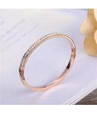 Classic Simple Rose Gold Color Full Rhinestone Fashion Wholesale Women Stainless Steel Bangle