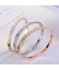 Classic Fashion Rose Gold Color Full Rhinestone Wholesale Women Stainless Steel Bangle