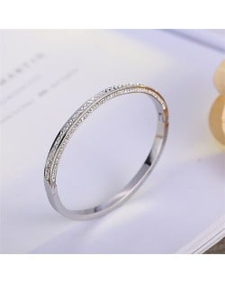 Classic Fashion Silver Color Full Rhinestone Wholesale Women Stainless Steel Bangle