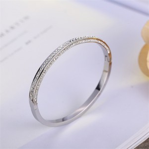 Classic Fashion Silver Color Full Rhinestone Wholesale Women Stainless Steel Bangle