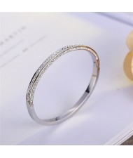 Classic Fashion Silver Color Full Rhinestone Wholesale Women Stainless Steel Bangle