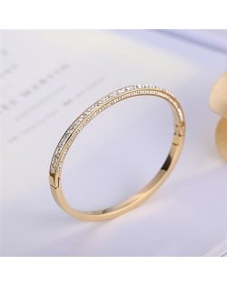 Classic Fashion Golden Color Full Rhinestone Wholesale Women Stainless Steel Bangle