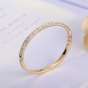 Classic Fashion Golden Color Full Rhinestone Wholesale Women Stainless Steel Bangle
