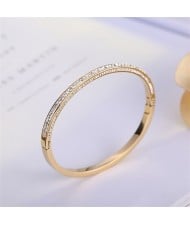 Classic Fashion Golden Color Full Rhinestone Wholesale Women Stainless Steel Bangle