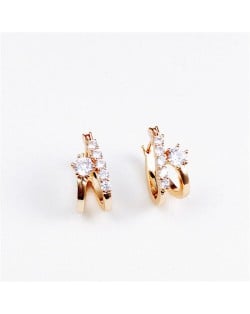 Korean Fashion Simple Design Crystal Decorated Women  Rose Gold Earrings