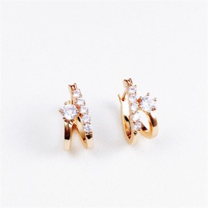 Korean Fashion Simple Design Crystal Decorated Women  Rose Gold Earrings