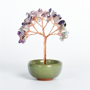 Reiki Natural Healing Crystal Colored Fluorite Energy Stones Copper Wire Tree Life Spiritual Meditation Tree