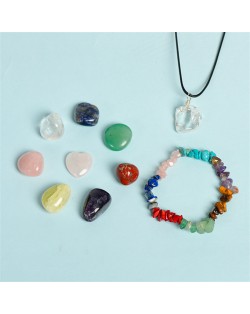 10 Pieces Set Natural Healing Crystal 7 Chakra Stones and Necklace Bracelet for Energy Reiki Meditation