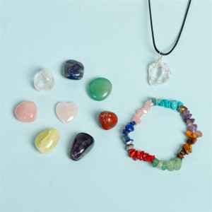 10 Pieces Set Natural Healing Crystal 7 Chakra Stones and Necklace Bracelet for Energy Reiki Meditation