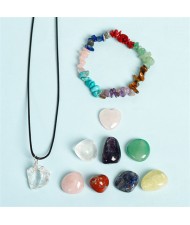 10 Pieces Set Natural Healing Crystal 7 Chakra Stones and Necklace Bracelet for Energy Reiki Meditation