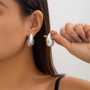 Popular Water Drop Design Rhinestone Decorated Alloy Fashion Wholesale Women Costume Earrings - Silver