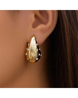 Popular Water Drop Design Rhinestone Decorated Alloy Fashion Wholesale Women Costume Earrings - Golden