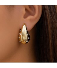 Popular Water Drop Design Rhinestone Decorated Alloy Fashion Wholesale Women Costume Earrings - Golden