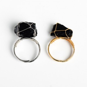 2 Colors Available Natural Healing Crystal Wholesale Original Obsidian Energy Stone Ring