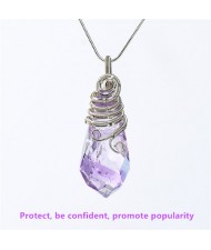 Natural Healing Crystal Energy Stone Wholesale Water Drop Amethyst Pendant Women Necklace - Violet