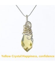 Natural Healing Crystal Energy Stone Wholesale Water Drop Topaz Pendant Women Necklace - Yellow