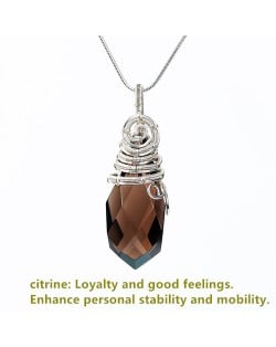 Natural Healing Crystal Energy Stone Wholesale Water Drop Citrine Pendant Women Necklace - Brown