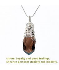 Natural Healing Crystal Energy Stone Wholesale Water Drop Citrine Pendant Women Necklace - Brown