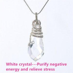 Natural Healing Crystal Energy Stone Wholesale Water Drop White Crystal Pendant Women Necklace - Clear