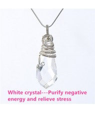 Natural Healing Crystal Energy Stone Wholesale Water Drop White Crystal Pendant Women Necklace - Clear