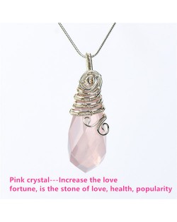 Natural Healing Crystal Energy Stone Wholesale Water Drop Pink Crystal Pendant Women Necklace