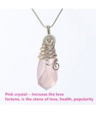 Natural Healing Crystal Energy Stone Wholesale Water Drop Pink Crystal Pendant Women Necklace