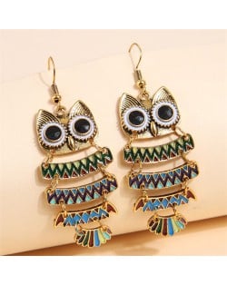 High Fashion Night Owl Wholesale Women Dangle Costume Earrings - Golden