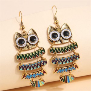 High Fashion Night Owl Wholesale Women Dangle Costume Earrings - Golden