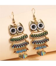 High Fashion Night Owl Wholesale Women Dangle Costume Earrings - Golden