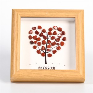 Natural Healing Crystal Energy Stones Heart Shape Tree Design Red Tourmaline Photo Frame Reiki Meditation Tabletop Decoration