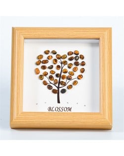 Natural Healing Crystal Energy Stones Tigerite Heart Shape Tree Photo Frame Tabletop Decoration