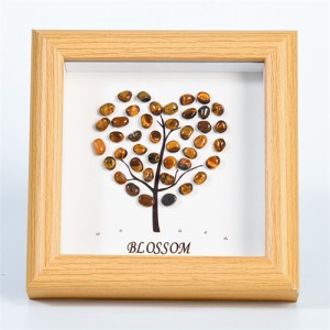 Natural Healing Crystal Energy Stones Tigerite Heart Shape Tree Photo Frame Tabletop Decoration