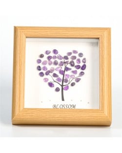 Natural Healing Crystal Energy Stones Amethyst Heart Shape Tree Photo Frame Tabletop Decoration