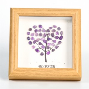 Natural Healing Crystal Energy Stones Amethyst Heart Shape Tree Photo Frame Tabletop Decoration