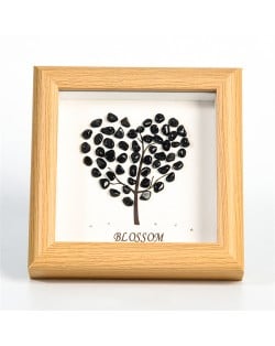 Natural Healing Crystal Energy Stones Obsidian Heart Shape Tree Photo Frame Tabletop Decoration