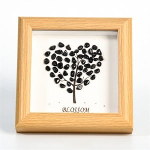 Natural Healing Crystal Energy Stones Obsidian Heart Shape Tree Photo Frame Tabletop Decoration